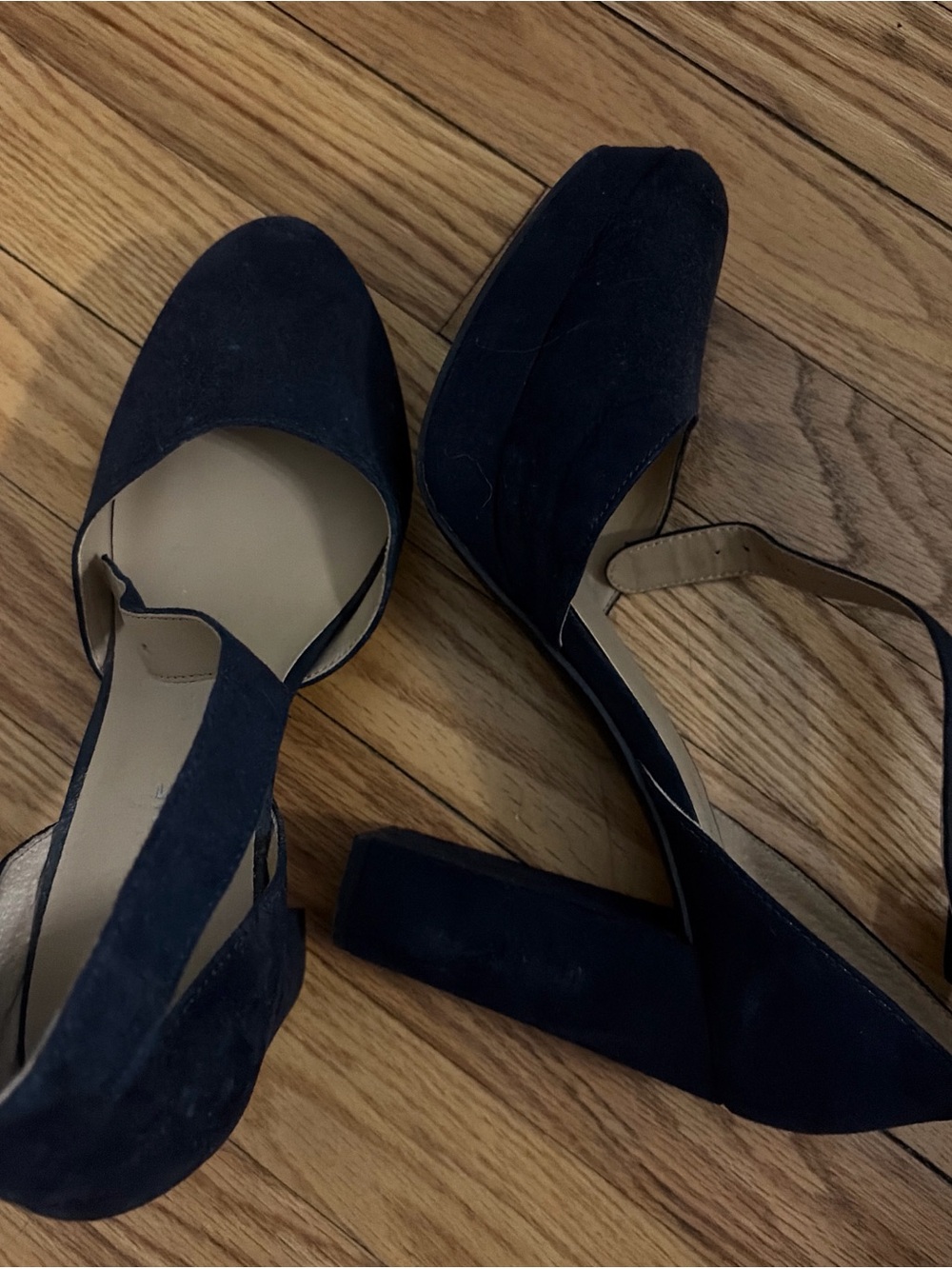 Sun + Stone Navy Suede Block Heel Pumps
